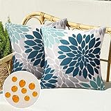 Kissenbezüge Blau Sofakissen Dekokissen Zierkissenbezug Frühling Sommer Moderne Boho Deko Kissenhülle Leinen wasserdichte für Garten Terrasse Bed Büro Cafe Gartenmöbel Couchkissen,2er Set, 40x40 cm