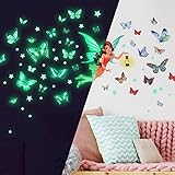 WandSticker4U®- 71 tlg. Wandtattoo Mädchen leuchtend FEE & SCHMETTERLING I Wandsticker leuchtet im Dunkeln selbstklebend I Leuchtaufkleber Leuchtsticker Sterne Punkte Baby- & Kinder-zimmer