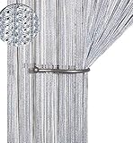AIZESI Fadenvorhang Silber Fadengardine Fadenstore Vorhänge Schiebevorhänge Duschvorhang Wandvorhang Gardinen 90x200cm(Silver)