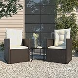 JUNZAI 3-TLG. Garten-Lounge-Set mit Kissen, Gartenmöbel Set, Balkon Möbel, Balkon Lounge, Gartenlounge, Gartensofa, Loungesofa, Möbel Für Balkon, Poly Rattan Schwarz