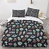 TOYOCC Snacks Bedding Sets Satin Desserts Pattern Steppdeckenbezug Reißverschluss Bettdeckenbezug Zip-Verschluss Bettwäsche Garnitur Verschiedene Größen Bettbezug Double（200x200cm）