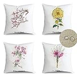 Kissenbezug 65x65 4er Set Dekokissen Platz Outdoor Wasserdichtes Leinen Kissenbezüge lila Kissenhülle Sofakissen Deko Kissen Luxus für Couch Wohnzimmer Zierkissen Pflanze Blume kopfkissenbezug JN-7070