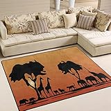 Use7 Teppich für Wohnzimmer, Schlafzimmer, Sunset Afrika Skyline, Giraffe, Elefant, 160 cm x 122 cm