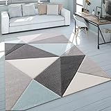 Paco Home Designer Teppich Moderner Konturenschnitt Trendige Dreiecke Pastell Grau Türkis, Grösse:200x290 cm