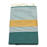 ANNA ANIQ Hamamtuch Fouta Sauna-Tuch XXL Extra Groß 200 x 100cm - 100% Baumwolle aus Tunesien als Strand-Tuch, orientalisches Bade-Tuch, Picknick, Yoga, Schal, Pestemal, Strand-Handtuch (Dunkel-Grün)