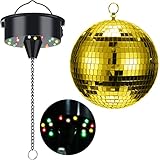 Sratte 3 U/min, elektrisch, drehbar, 15.2 cm, Discokugel-Spiegelmotor, rotierender Motor mit 4 Farben, LED-Licht und Discokugel, Bühnenspiegelkugeln für DJ-Band, Pub, Party, Nachtclub, Urlaub (Gold)