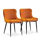 CLIPOP Esszimmerstühle 2er Set Samt Gepolsterte Küche Freizeit Stühle Akzentstuhl mit Metallbeinen, Lounge Empfangsstühle für Esszimmer Wohnzimmer Restaurant (Orange)