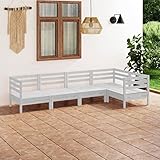 DCRAF 5-teiliges Gartenmöbel-Set aus massivem Kiefernholz weiß