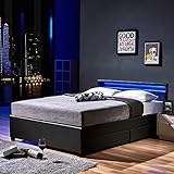 Home Deluxe - LED Bett NUBE - Dunkelgrau, 140 x 200 cm - inkl. Matratze, Lattenrost und Schubladen I Polsterbett Design Bett inkl. Beleuchtung