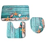 Mengmen Strand Muscheln Sand Badematte Urlaub Badezimmer Teppich Nicht - 3-teiliges WC-Vorleger Set Boden