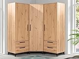 Marmex Der Garderobe Set Arti 4 - eine Reihe von Kleiderschränken für Flur Schlafzimmer Zimmer. Großer Eckschrank mit Regalen, Kliderstange; Kleiderschrank auf Beinen(155 x 155 x 195 cm)