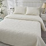 Brandream Cremeweißes Bettwäsche-Set für Queen-Size-Betten, Baumwolle, Tagesdecke, rustikale Rose, gesteppt, Matelasse, 3-teilig