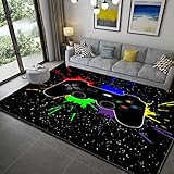 Gamer Controller Teppiche Rutschfeste Fußmatte Home Runner für Wohnzimmer Schlafzimmer Kinder Spiel Krabbelmatte Teenager Junge Graffiti Spielkonsole Großer Rugs (Schwarz,140x200 cm)