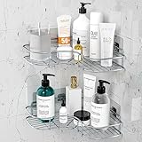 PNNP Duschablage ohne Bohren, Badezimmer Regal mit 8 Klebstoff, Rostfrei Duschregal Ecke für Shampoo und Duschgel, Badezimmer Organizer 2 Stück Silber