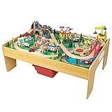 KidKraft 18025 Adventure Town Eisenbahnspielset & Tisch mit EZ Kraft Assembly Bahngleis-Set und Tisch aus Holz, Natürlich, 110.49 x 78.74 x 53.59 cm