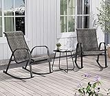 Grand patio Textilene Schaukelstühl Set, Schaukelliege Bistro Set mit 2 Stuhl und 1 Beistelltisch, Witterungsbeständig, Gartenmöbel Gesprächs Set für Veranda, Garten, (Schwarz & Graues Plaid, 3PCS)