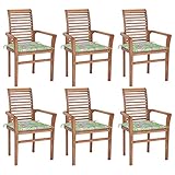 vidaXL 6X Teak Massiv Essstuhl mit Blattmuster Kissen Stapelbar Gartenstuhl Stapelstuhl Gartensessel Stuhl Stapelsessel Stühle Gartenmöbel Holzstuhl
