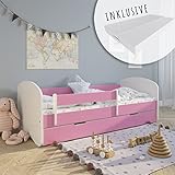 Kids Collective Kinderbett 70x140 | 80x160 | 80x180 cm mit Matratze, Rausfallschutz, Lattenrost & Schublade in pink Mädchen Jungen Bett