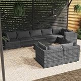 Homgoday Gartenmöbel Set 9-TLG. Gartenlounge mit Kissen Gartensofa Sitzgruppe Balkonmöbel Lounge Sofa Sitzgarnitur Gartenset Sofagarnitur für Garten Terrasse Balkon Grau Poly Rattan