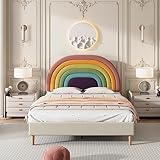 MYBOO Polsterbett 140 * 200, mit Lattenrost und Kopfteil, Jugendbett, für Erwachsene & Jugendliche, Holzlattenunterstützung, Einfache Montage, höhenverstellbares Kopfteil, Samt, beige