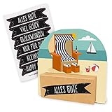 itenga Geldgeschenk oder Gutschein Verpackung Geschenkaufsteller Motiv/Anlass Strandkorb Urlaub mit Stickerbogen aus Karton 12x11,5cm