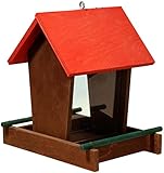 dobar® 91108FSCe Vogelfutterstation Holz hängend - Vogelfutterspender Holz mit Futtersilo - Vogelhaus kleine zum Hängen - Vogelfutterhaus für Ganzjahresfütterung - 16 x 21 x 20 cm - Rot/Grün/Braun