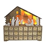 mooderf Traditioneller Adventskalender, Weihnachtskalender aus Holz, 13,58 x 12,2 Zoll, Weihnachts-Adventskalender für Kinder, Countdown bis Weihnachten