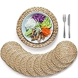 Gewebte Tischsets, runde Tischsets (Set von 10) Rattan Platzdeckchen, Weidenwasserhyazinthe Platzsets, 34.8 cm rundes, hitzebeständig/rutschfest/langlebig für Speiseteller, Esstisch