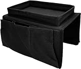 Sofa-Arm-Tisch-Tablett, hängender Organizer, 4 Taschen, Sofa-Sessel-Caddy, TV-Fernbedienung, Organizer, Sessel, Couch-Tasche mit Getränkehalter-Tablett/7 (Farbe: Grau) (Farbe: Schw