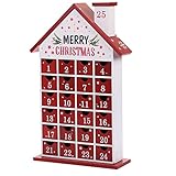 ABOOFAN Weihnachten Holzhaus Adventskalender Weihnachten Desktop-Kalender Weihnachten Tischdekoration für Erwachsene Kinder Weihnachten Countdown Party Urlaub Liefert Rot