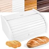 Creative Home Weiß Brotkasten Holz | 38 x 28,5 x 17,5cm (+/-1cm) | Perfekte BrotBox für Brot Brötchen Kuchen | Brotkiste mit Roll-Deckel | Natürliche Brot-Kiste | Brotbehälter für Jede Küche