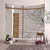 Mesnt Wandteppich Aesthetic Klein, Tapisserien mit Schwarz-Grau-Gold ZweiggeometrieWeichen Stoff Wohnzimmer Schlafzimmer Teppich Picknickdecke Wanddeko, 210x140cm