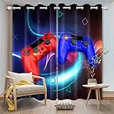 SDOTPMT 107x160cm Moderner Gamer Fenstervorhang Blau Rot Gamepad Cool Videospiel Magie Teenager-Spiel Controller-Spiel Fenster vorhänge Thermisch isoliert Vorhang für Schlafzimmer, 2 Stücke