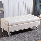 ZZenSmot Modern Sitzhocker Prämie Kunstleder Sitz Mit Weichem Kissen Massivholz Ende des Bettes Sitzbank Schuhbank Sitzpuff Hocker Für Lebend Zimmer Schlafzimmer-Weiß 60x40x41cm(24x16x16inch)