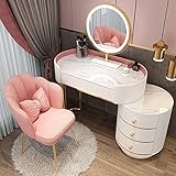 Schminktisch-Hocker-Set, Make-up-Set mit Dimmer-LED-Spiegel und großen Schrankschubladen, Morden Home-Kommode, Elegantes Schlafzimmer-Schminktisch-Set (Color : Pink, Size : 100cm/39)
