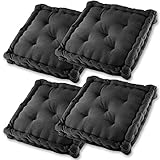 Gräfenstayn® 4er-Set Sitzkissen Stuhlkissen 40x40x8cm für Indoor und Outdoor aus 100% Baumwolle Dicke Polsterung Steppkissen/Bodenkissen (Schwarz)