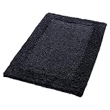 Badematte, 43,2 x 61 cm, Schwarz, 100 % reine Baumwolle, superweiche Badteppiche, Plüsch und saugfähig, handgetuftet, schwere Konstruktion, voll wendbare Step-Out-Teppiche