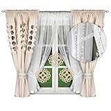 Flying Curtains Einzigartiges Gardine Vorhang Set | Deko Gardinen-Set für Wohnzimmer Schlafzimmer | Fenster-Gardinen Set mit Vorhängen | Scheibengardinen | Modern Home Decor Dekoration L448 Hell Beige