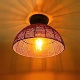 Vintage Boho Rattan Deckenlampe Deckenleuchte Korb Lampenschirm Wohnzimmerlampe Schlafzimmerlampe Küchenlampe Flurlampe Badlampe E27 Ländlich Lampe Lampen Küche Wohnzimmer Schlafzimmer Esszimmer