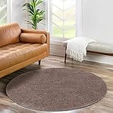 carpet city Shaggy Hochflor Teppich - Rund 80 cm - Braun - Langflor Wohnzimmerteppich - Einfarbig Uni Modern - Flauschig-Weiche Teppiche Schlafzimmer Deko
