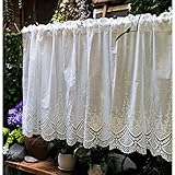 TONZN 1 Stück halbe Küchenvorhänge, weiße Café-Vorhänge, Kleiner Vorhang für kleine Fenster, handgefertigter kurzer Vorhang aus Baumwollleinen, Heimdekoration (weiß, B: 150 x H: 70 cm)