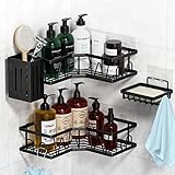 Totofac Duschablage ohne Bohren, 3 Stück Rostfrei Badezimmer Regal, Duschablage Ecke mit 1 Seifenhalter und 1 Behälter mit Rasierzubehör, Schwarz Duschregal für Bad Küche