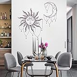 Sonne und Mond Wandtattoo, Halbmond Ethnisch Symbol Wandsticker, Kopfteil Meister Schlafzimmer Bohemien Wandaufkleber, Abnehmbar Boho Meditation Kunst Wandbild Hintergrund zum Leben Zimmer