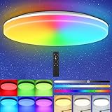 RGB LED Deckenleuchte Dimmbar mit Fernbedienung, 24W 2400LM Deckenlampe Farbwechsel mit 7 Farben, IP54 Wasserdichte Badezimmerleuchte für Wohnzimmer, Schlafzimmer, Kinderzimmer Bad Flur φ28*4.8/CM