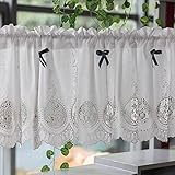 Ricemru Scheibengardine Landhaus Gehäkelt Vintage Weiß Barock Häkeloptik Bistrogardine Häkelkante Kurz Küche Schiebevorhang Kurzstore Gardinen Halbe Vorhänge Fenster,120x50cm