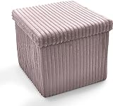 Artistic Fashionista Limited Ottomane Aufbewahrungsbox Kordsamt Faltbarer Fußhocker Sitzhocker Spielzeug Truhe Bank Decke Leinen Wäschebox (Klein – 38 x 38 cm, Blush Pink)