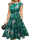 DRESSTELLS Schönes Freizeitkleider Aline Swing Cocktail Kleid Midilang Vintage Rockabilly abendkleidGreen Flower M