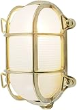 MARETeam Foresti & Suardi - Ovale maritime Lampe | Schiffslampe | aus poliertem Messing | 139 x 200 mm | IP 54 | E27 Sockel (satiniertes Glas) incl LED Leuchtmittel
