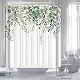 Lerores Duschvorhang 180x200 Antischimmel Textil Shower Curtains, Laub Wasserdicht, Beschwertem Saum, Waschbar Polyester Stoff Badevorhänge für Badezimmer, Badewanne Dusche mit 12 Duschvorhangringe.