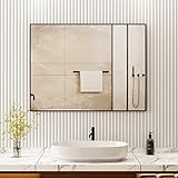 Boromal Spiegel Schwarz 50x70cm Wandspiegel Schwarz Spiegel Rechteckiger mit Metall Rahmen Badezimmer Spiegel Schminkspiegel Dekorative Spiegel Bad für Badezimmer Wohnzimmer Schlafzimmer Gäste WC